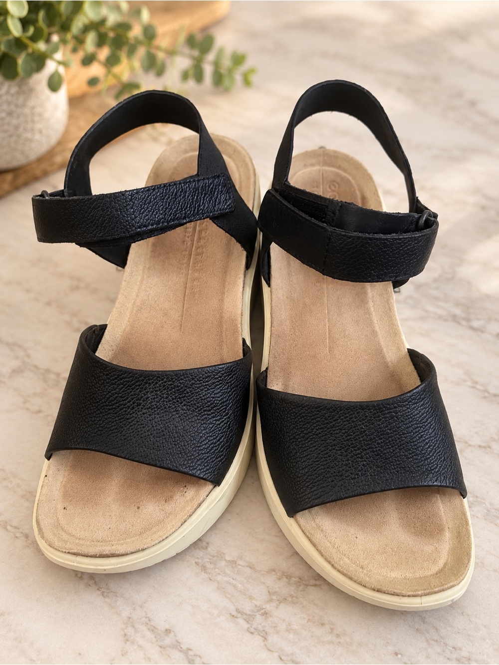 ECCO Wedge Women's Black Slingback Comfort Sandals